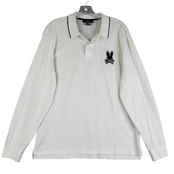Psycho Bunny Polo Shirt Size 6 US Large L Patchin Chenille Logo White - Picture 2 of 10